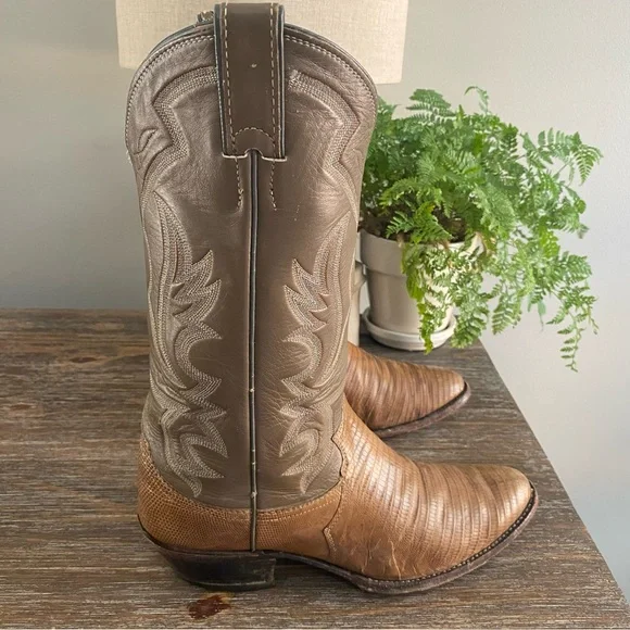Vtg Justin Lizard Western Cowboy Boots Mens 9 D Brown Tan - Picture 6 of 15